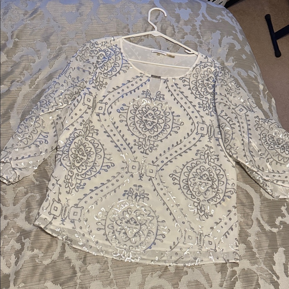 Calvin Klein White and Silver Embellished Blouse